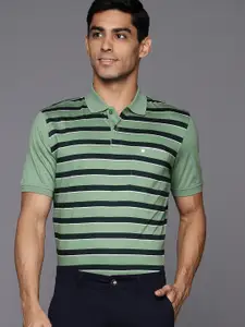 Louis Philippe Striped Polo Collar Pure Cotton T-shirt