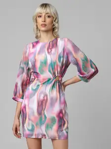 ONLY Uex Onlwave Abstract Printed Cut-Out Gathered Sheath Dress