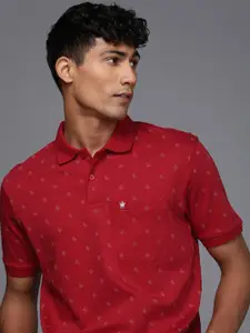Louis Philippe Geometric Printed Polo Collar Pure Cotton T-shirt With Chest Pocket Detail