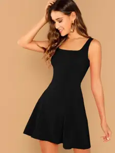 BLACK SCISSOR Shoulder Straps Cotton Fit & Flare Mini Dress