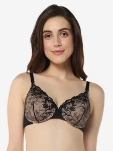Amante Floral Lace Half Coverage Lightly Padded Balconette Bra With All Day Comfort