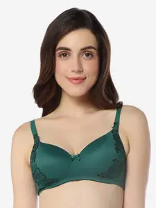 Amante Floral Lace Full Coverage Non-Wired Lightly Padded T-shirt Bra With All Day Comfort