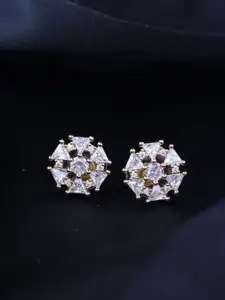 I Jewels Rose Gold-Plated American Diamond Contemporary Stud Earrings