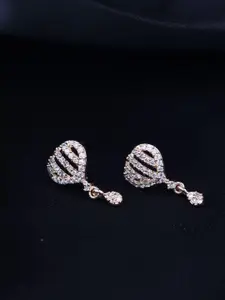 I Jewels Rose Gold American Diamond Contemporary Drop Earrings