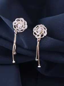 I Jewels Rose Gold American Diamond Contemporary Drop Earrings
