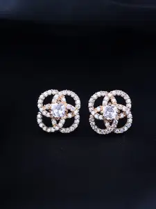 I Jewels Rose Gold-Plated American Diamond Contemporary Stud Earrings