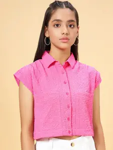 Coolsters by Pantaloons Girls Textured Cotton Shirt Style Crop Top
