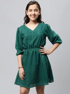 BAESD V-Neck Puff Sleeve Gathered & Pleated Fit & Flare Dress