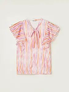 Fame Forever by Lifestyle Girls Striped Ruffled Flutter Sleeves Top