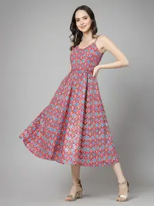 Ramas Ethnic Motifs Printed Shoulder Straps Fit and Flare Midi Dress