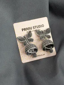 PRIVIU Silver Plated Oxidised Jhumkas