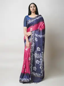 Unnati Silks Batik Printed Zari Silk Cotton Chanderi Saree