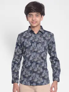 Crimsoune Club Boys Abstract Printed Slim Fit Cotton Casual Shirt