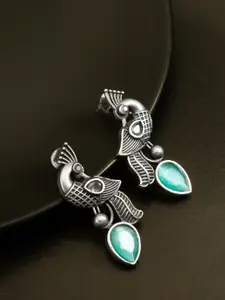 aadita Stone Studded Peacock Drop Earrings
