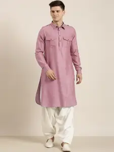 TheEthnic.Co Shirt Collar Pathani Pure Cotton Kurta With Patiala