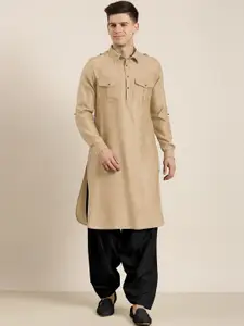 TheEthnic.Co Shirt Collar Pathani Pure Cotton Kurta With Patiala