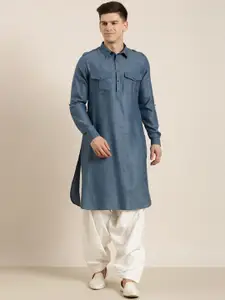 TheEthnic.Co Shirt Collar Pathani Pure Cotton Kurta With Patiala