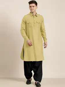 TheEthnic.Co Shirt Collar Pure Cotton Pathani Kurta With Patiala