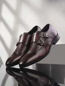 San Frissco Men Textured Leather Formal Double Monk Shoes