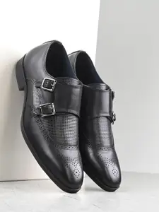 San Frissco Men Textured Leather Formal Monk Shoes