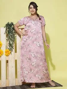 9shines Label Floral Printed V-Neck Satin Maxi Nightdress