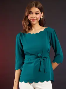 DressBerry Teal Green Round Neck Crepe Top