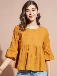 DressBerry Self Design Bell Sleeves Peplum Top