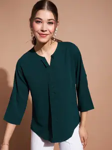 DressBerry Green Notched Round Neck Top