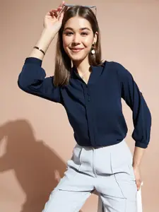 DressBerry Shirt Collar Cuffed Sleeves Shirt Style Top