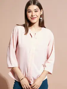 DressBerry Pink Crepe Roll-Up Sleeves Shirt Style Top
