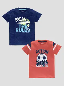 BAESD Boys Pack Of 2 Slim Fit Typography Printed Pure Cotton Casual T-shirt