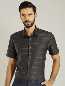 Indian Terrain Classic Horizontal Stripes Pure Cotton Formal Shirt
