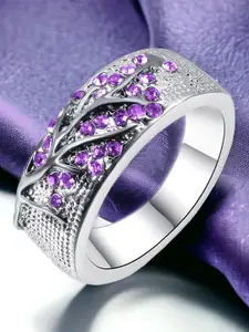 MYKI Silver-Plated Stainless Steel Cubic Zirconia Studded Finger Ring