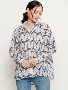 Ruhaans Classic Ethnic Motifs Printed Spread Collar Cotton Oversized Casual Shirt