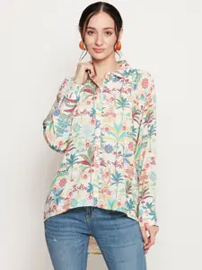 Ruhaans Classic Floral Printed Spread Collar Oversized Casual Shirt