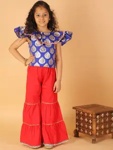 M'andy Girls Ethnic Motifs Printed Crop Top With Palazzos