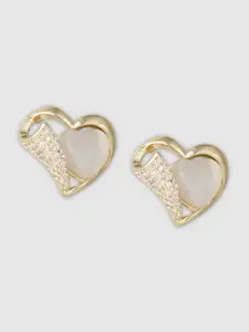 Globus Gold-Plated Heart Shaped Artificial Stones Studded Hoop Earrings