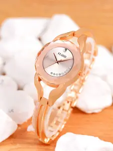 FLUID Women Embellished Dial & Rose Gold Toned Bracelet Style Straps Analogue Watch