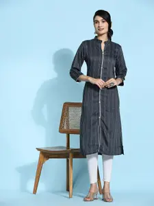 RACHNA Vertical Striped Mandarin Collar Kurta