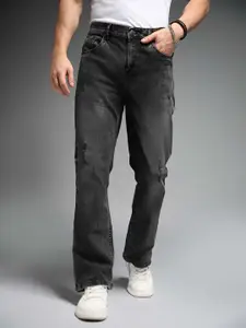 High Star Men Wide Leg Mid-Rise Low Distress Heavy Fade Stretchable Jeans