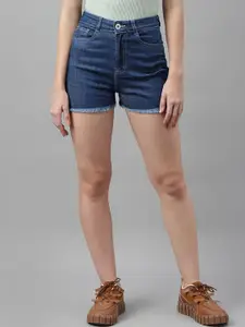 Code 61 Women Blue High-Rise Outdoor Denim Shorts