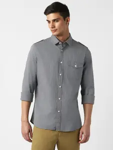 Van Heusen Sport Grey Slim Fit Spread Collar Casual Shirt