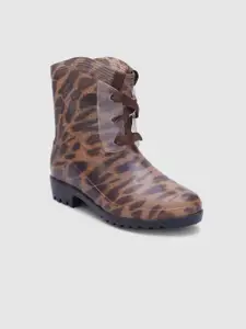 Sole To Soul Women Printed Heeled Mid-Top Rain Boots