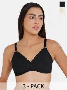 NAIDU HALL Pack Of 3 Medium Coverage All Day Comfort Cotton Everyday Bras