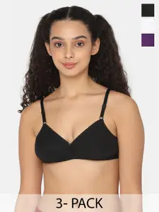 NAIDU HALL Pack of 3 Non Padded Medium Coverage Cotton Everyday Bra with All Day Comfort