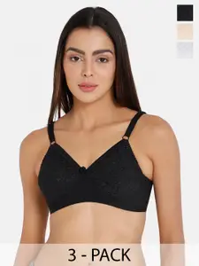 NAIDU HALL Pack Of 3 Full Coverage All Day Comfort Cotton Everyday Bras