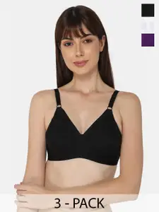 NAIDU HALL Pack Of 3 Medium Coverage Everyday Cotton Bra With All Day Comfort