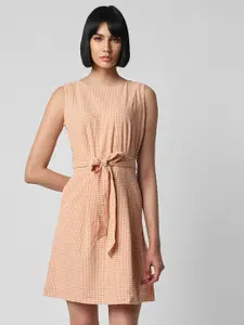 Van Heusen Woman Checked Sleeveless Tie-Ups Sheath Dress