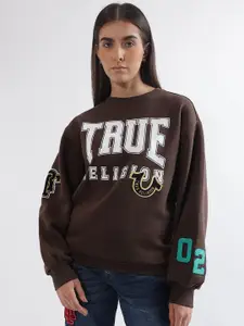 True Religion Alphanumeric Printed Round Neck Pullover Sweatshirt