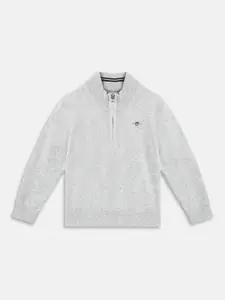 GANT Boys Mock Collar Half Zipper Pure Cotton Pullover Sweater